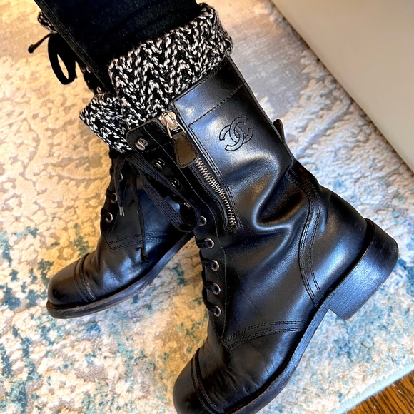 Chanel black leather combat boots with sock detail - Picture 3 of 11